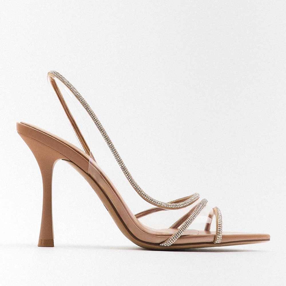 ZARA RHINESTONE VINYL HIGH HEEL SANDALS
